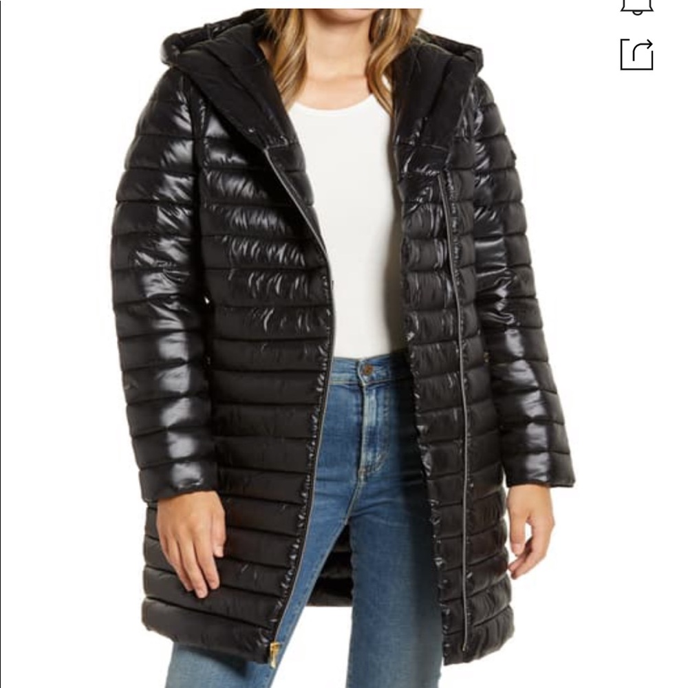 NWT Via Spiga Hooded Packable Puffer Coat In Black